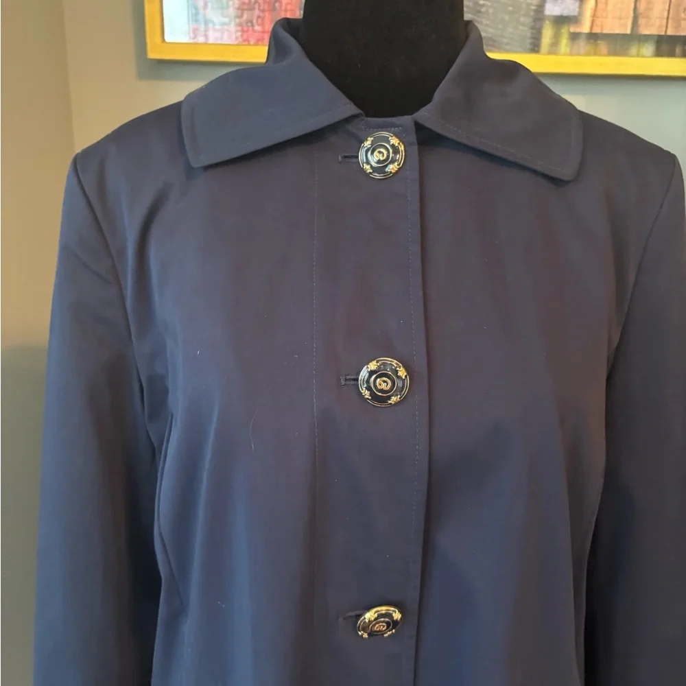 St. John Elegant Blue Trench Coat - Picture 2 of 6